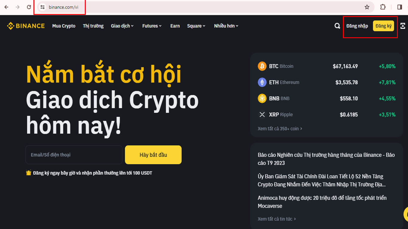 Trang chủ của Binance