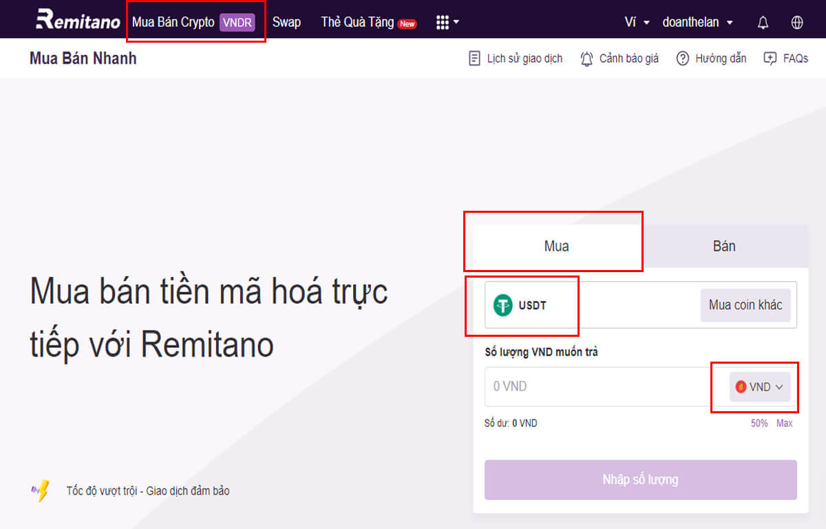 Tính năng mua bán Crypto trên Remitano