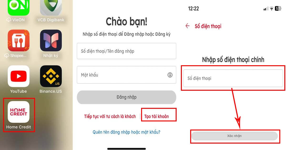 Tạo tài khoản Home Credit