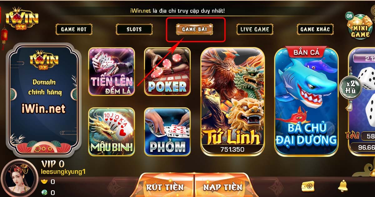 Chọn danh mục GAME BÀI