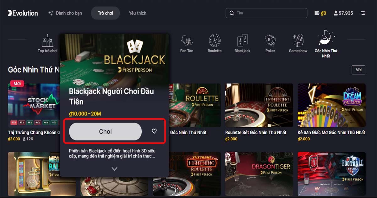 Chọn game live Casino iWin mong muốn chơi